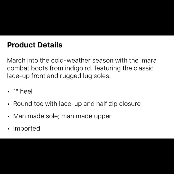 Indigo Rd. Imara Combat Boots - Picture 2 of 2